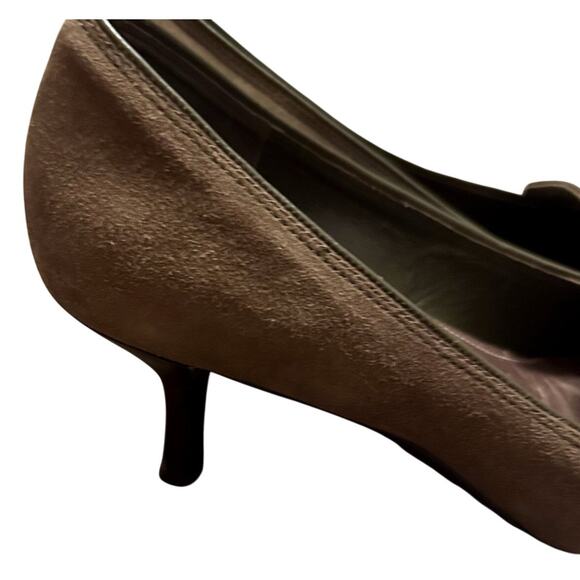 Cole Haan Brown Suede Chain Pumps 8B – Classic Square Toe Kitten Heels Workwear - Picture 5 of 8